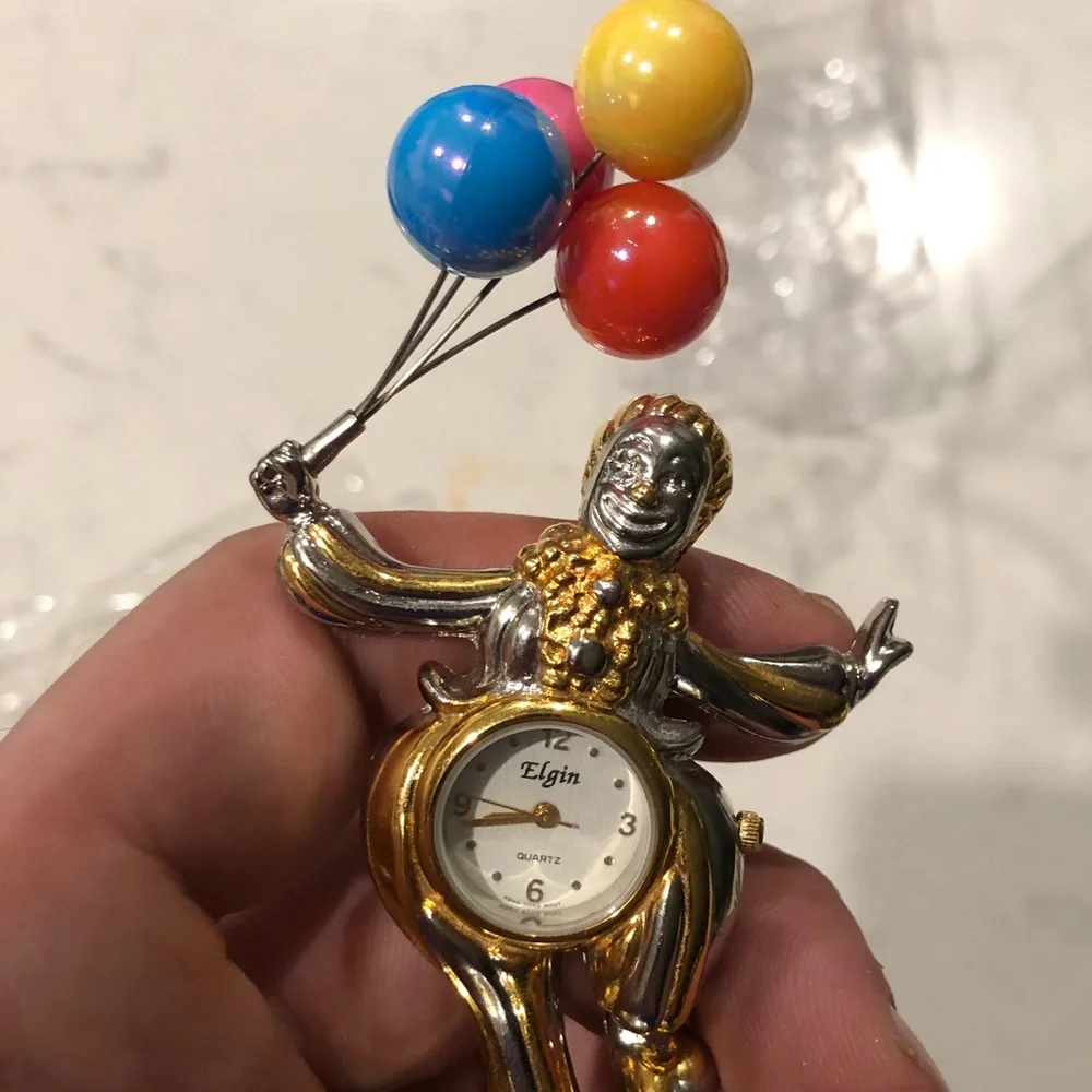 Elgin Gold Mini Clock with Colorful Balloons